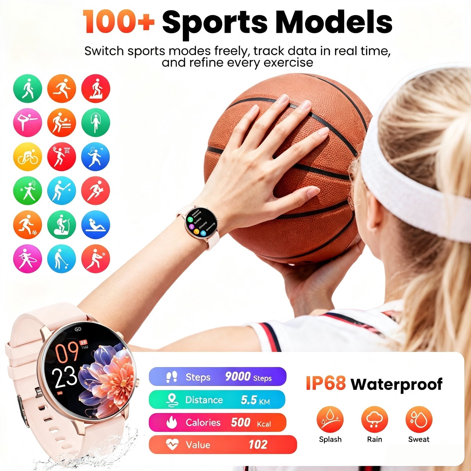 Mingdaln Smart Watch for Women, with 1.39" HD Answer Make Call/IP68 Waterproof/10 Days Standby, with Fitness Tracker,Smartwatch for Android IPhone Devices（Gold）